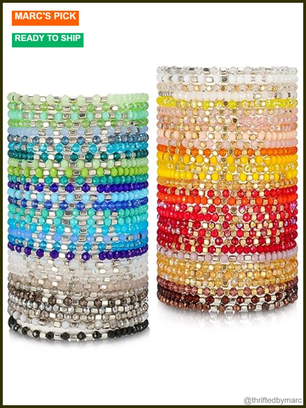 Boho Beaded Stretch Bracelets Set of 60 Stackable Acrylic Crystal